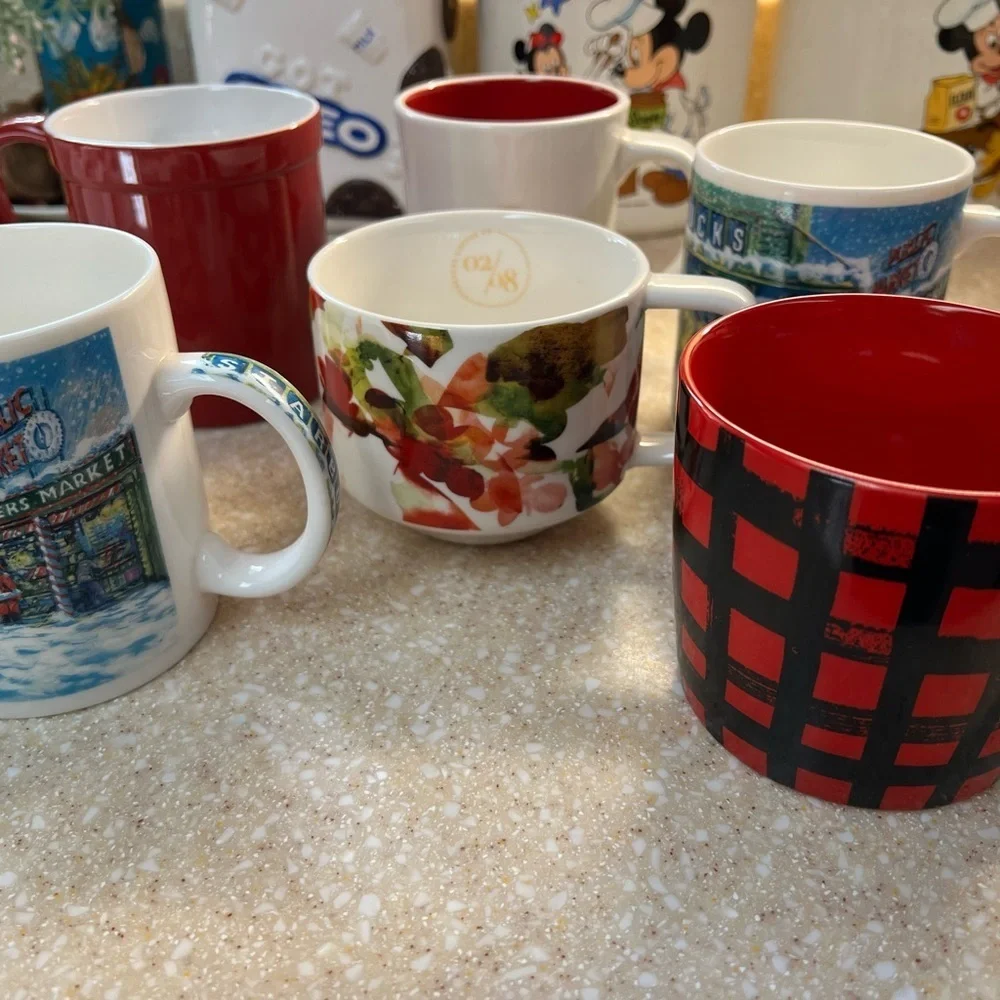 6 Starbucks Mugs Lot 2006 2016 Red & Black Checkered Winter Wonderland Dove